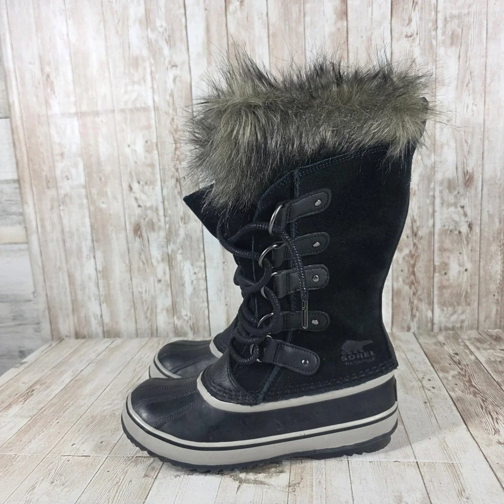 Sorel Joan of Arctic Black Waterproof Winter‎ Snow Boots Faux Fur Mens 7